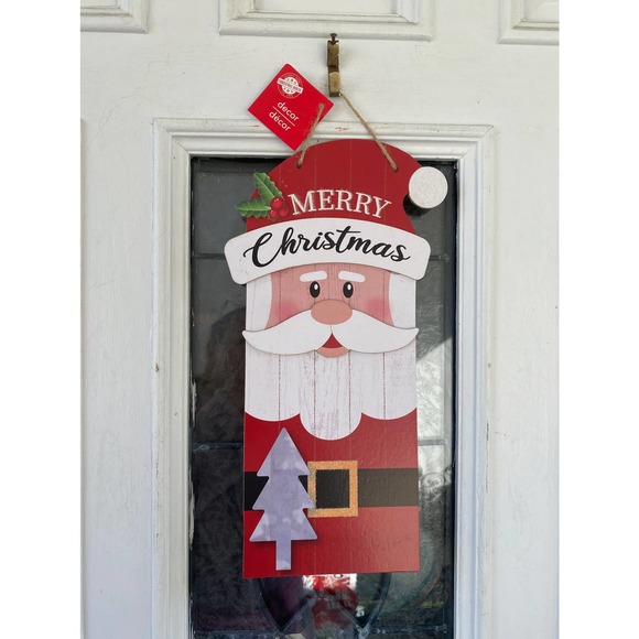 Merry Christmas Santa Claus Sign Door Hanger Home Decor Wreath Attachment - Picture 2 of 4